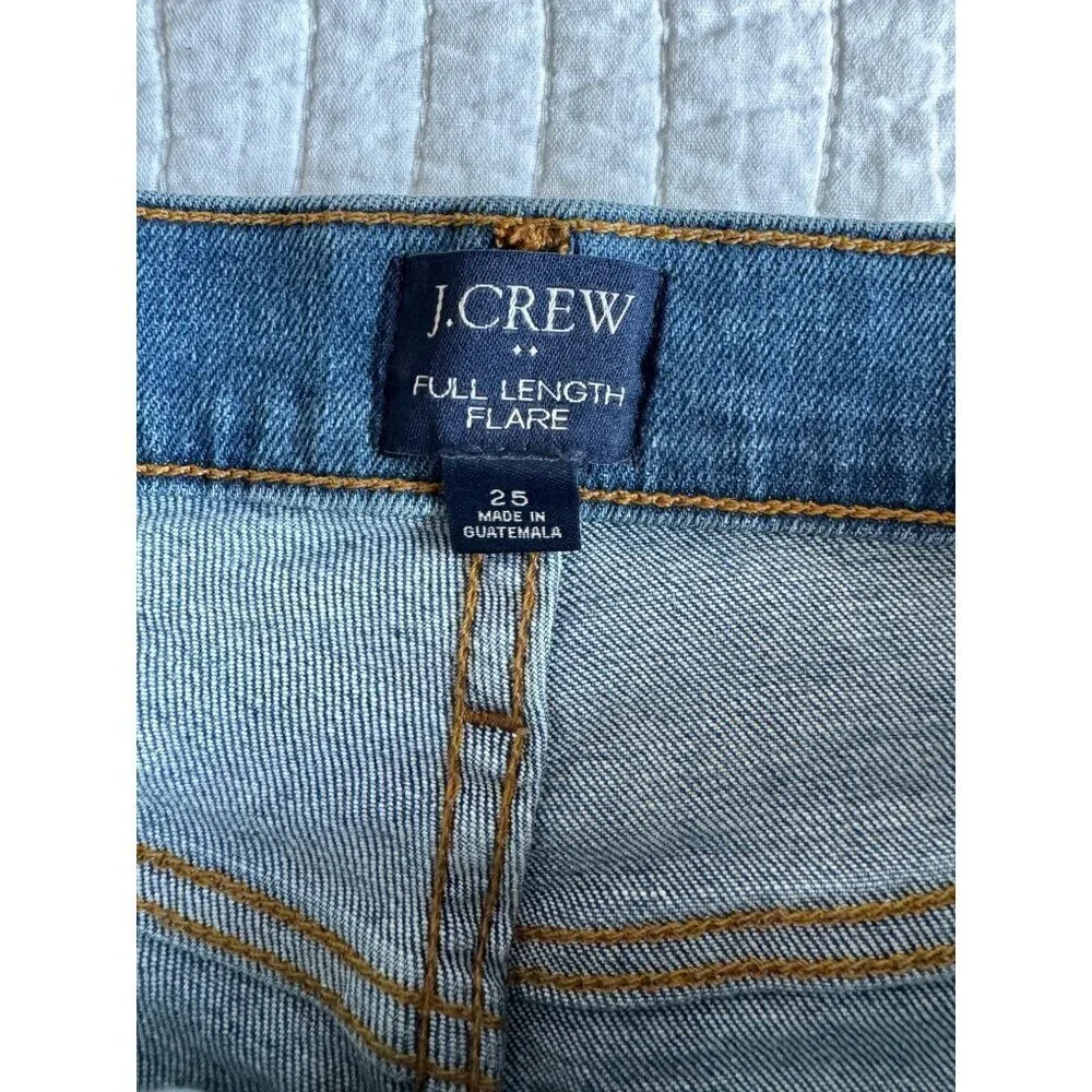 J.Crew Womens Full Length Flare Denim Jeans 4 Button Fly SZ 25 Retro Stretch